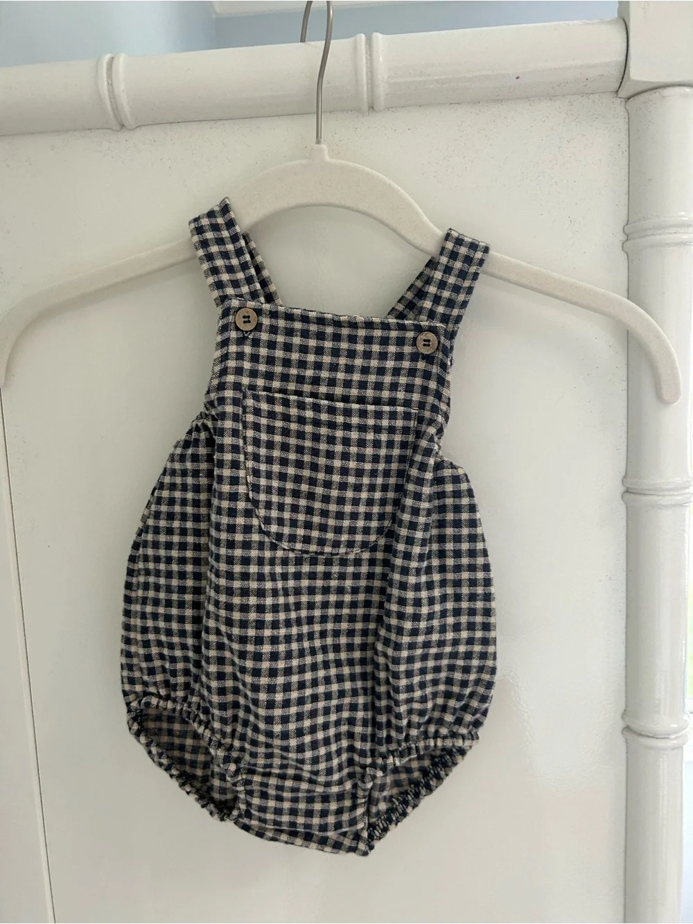 Zara Navy and Cream Gingham Baby Romper